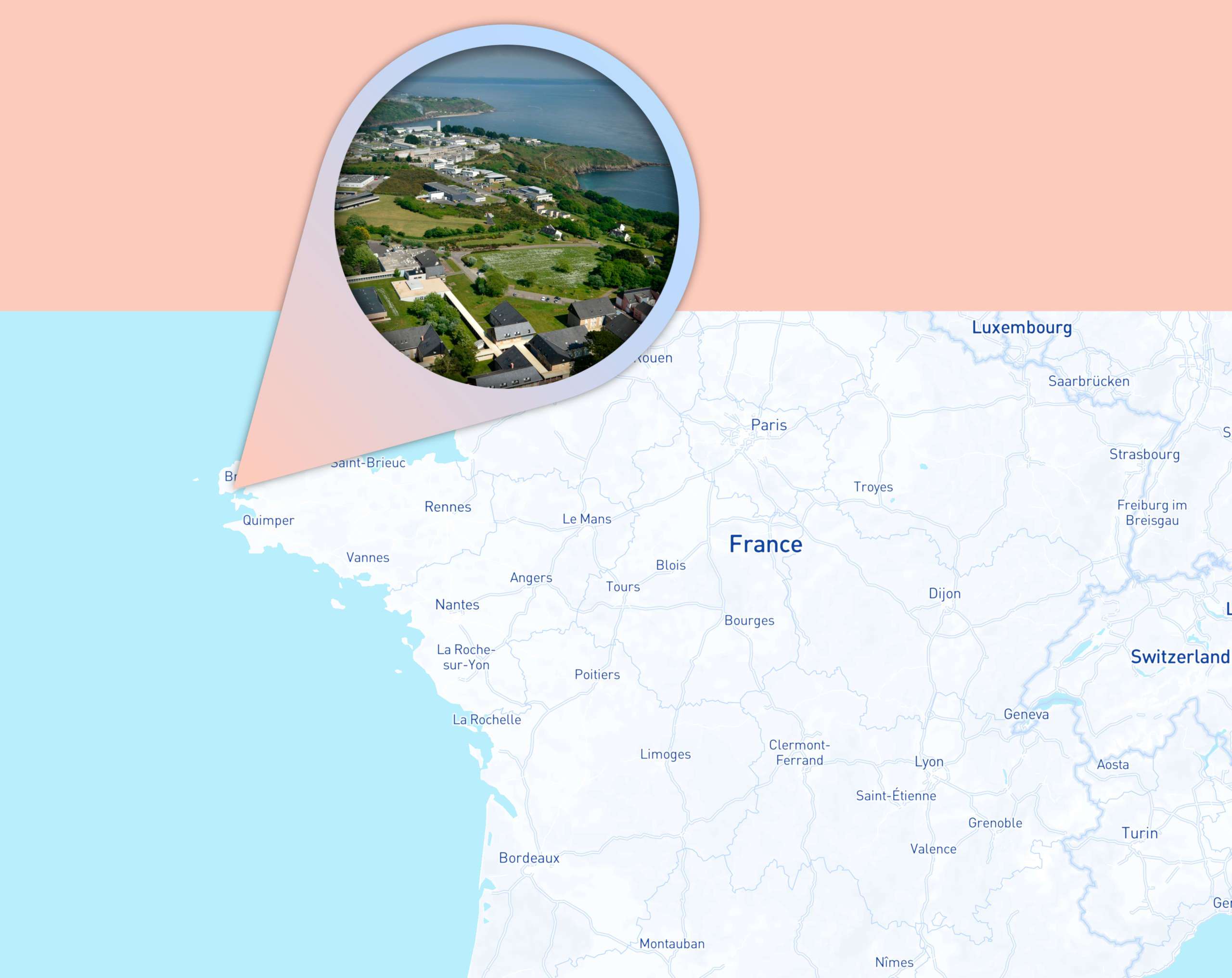 carte de France centrée sur le Technopôle Brest-Iroise